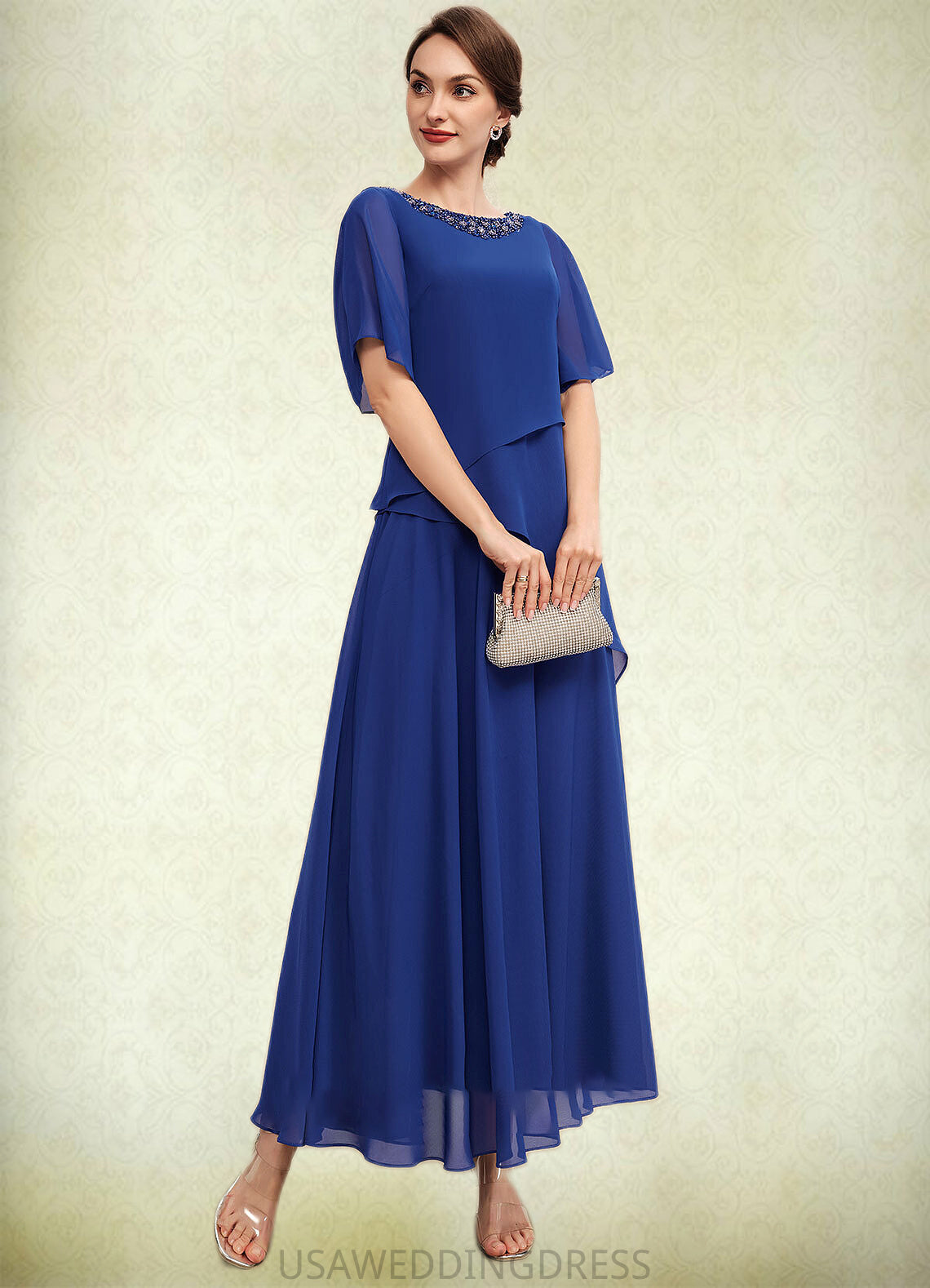 Elisabeth A-Line Scoop Neck Ankle-Length Chiffon Mother of the Bride Dress With Beading DS126P0014544