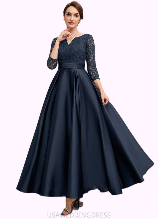 Aurora A-Line V-neck Ankle-Length Satin Lace Mother of the Bride Dress With Beading DS126P0014545