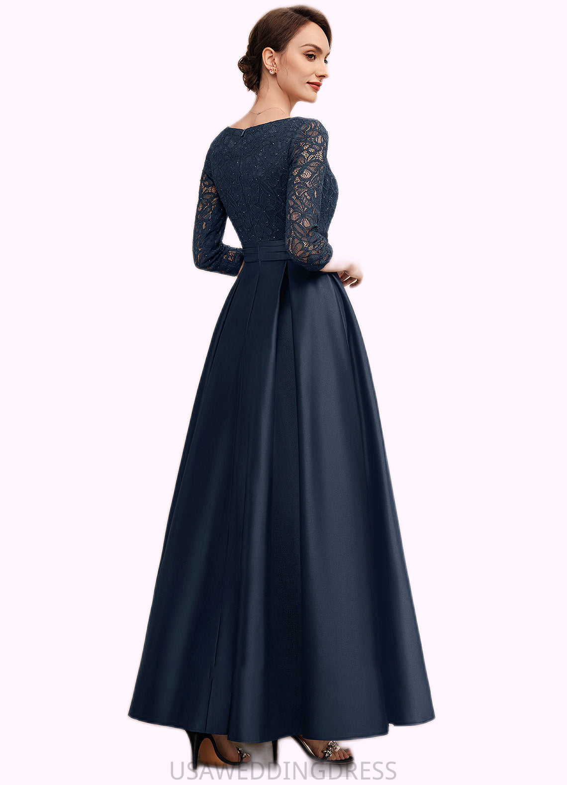 Aurora A-Line V-neck Ankle-Length Satin Lace Mother of the Bride Dress With Beading DS126P0014545