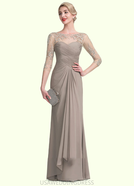 Gemma A-Line Scoop Neck Floor-Length Chiffon Lace Mother of the Bride Dress With Beading Sequins Cascading Ruffles DS126P0014551