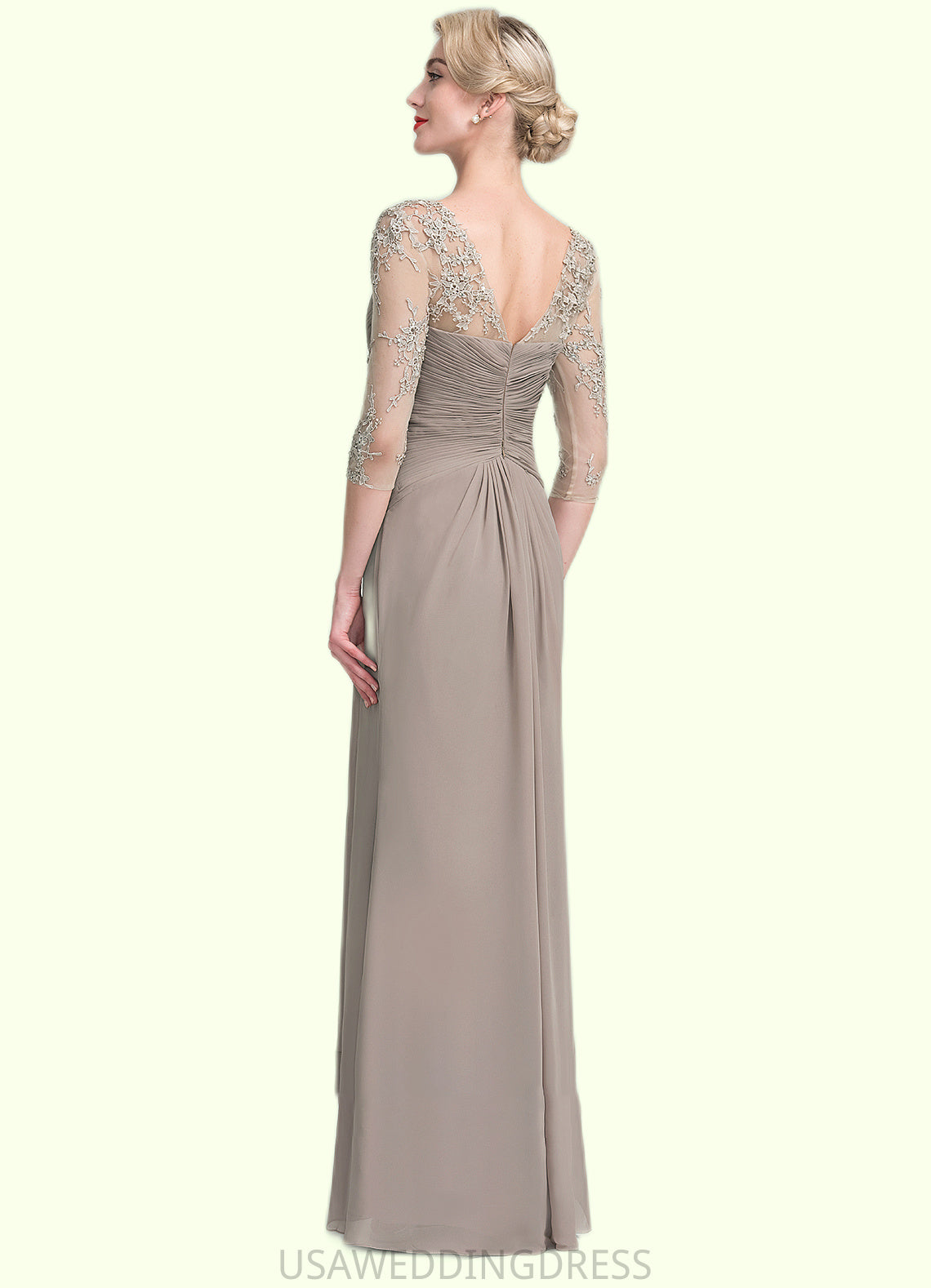 Gemma A-Line Scoop Neck Floor-Length Chiffon Lace Mother of the Bride Dress With Beading Sequins Cascading Ruffles DS126P0014551