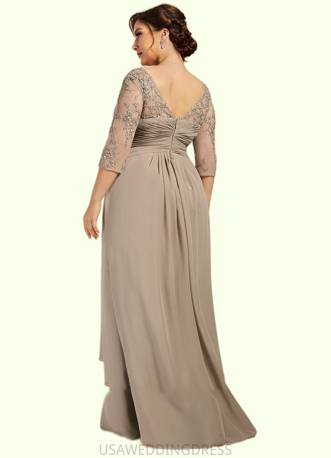 Gemma A-Line Scoop Neck Floor-Length Chiffon Lace Mother of the Bride Dress With Beading Sequins Cascading Ruffles DS126P0014551