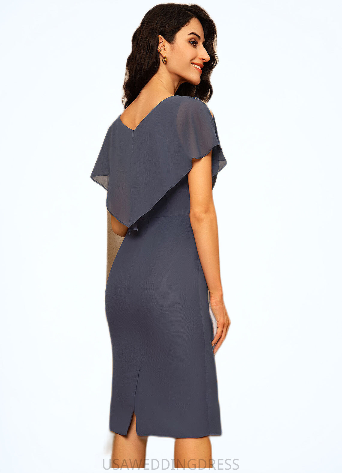 Donna Sheath/Column V-neck Knee-Length Chiffon Mother of the Bride Dress With Ruffle DS126P0014552