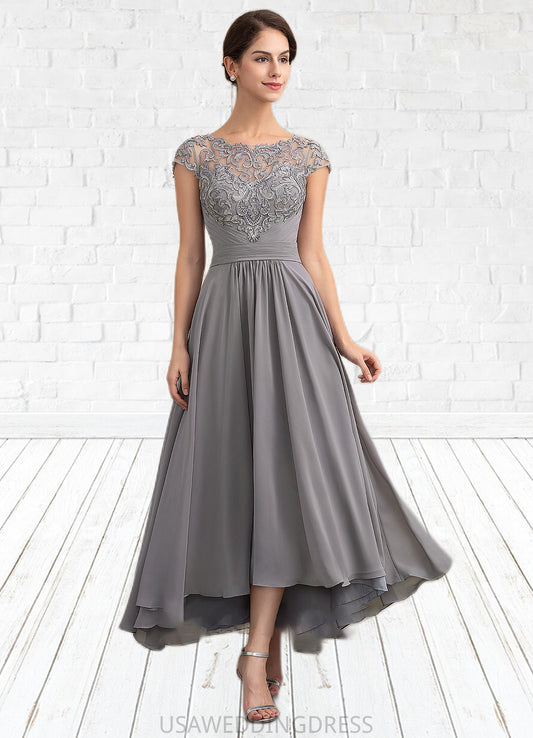 Emma A-Line Scoop Neck Asymmetrical Chiffon Lace Mother of the Bride Dress DS126P0014556