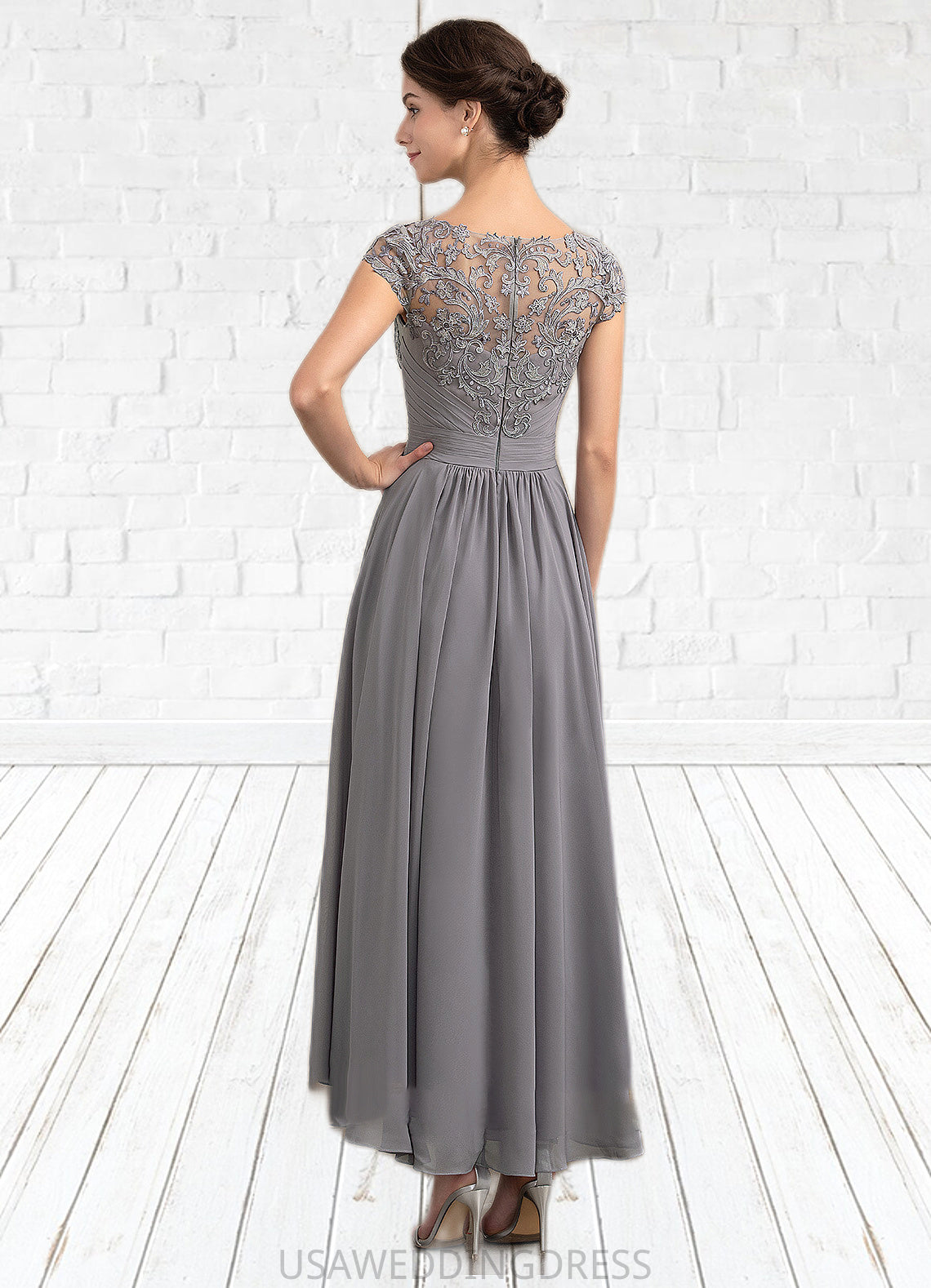 Emma A-Line Scoop Neck Asymmetrical Chiffon Lace Mother of the Bride Dress DS126P0014556