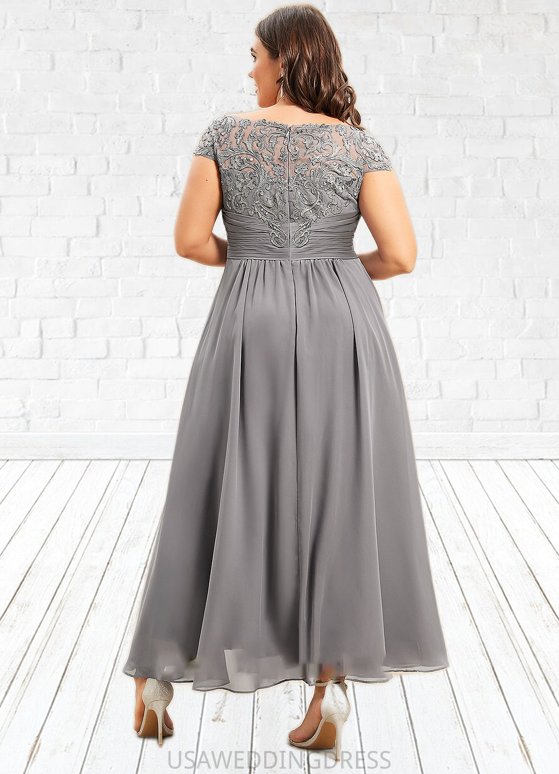 Emma A-Line Scoop Neck Asymmetrical Chiffon Lace Mother of the Bride Dress DS126P0014556