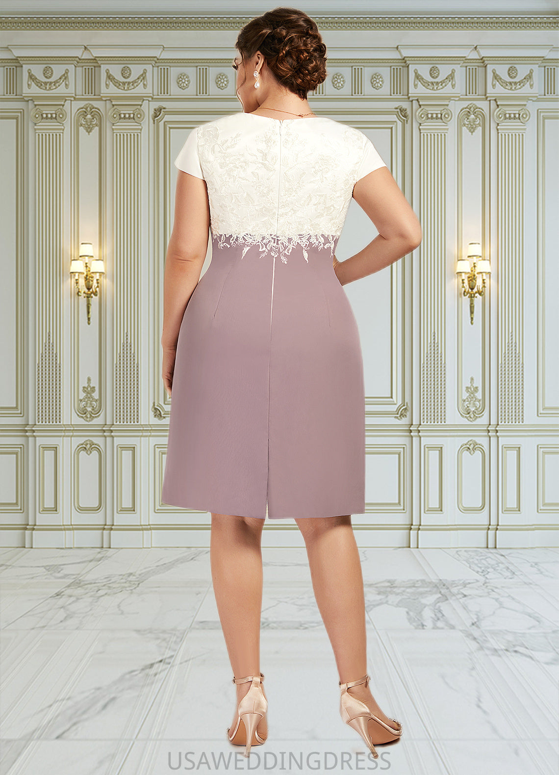 Teresa Sheath/Column Scoop Neck Knee-Length Chiffon Lace Mother of the Bride Dress DS126P0014559