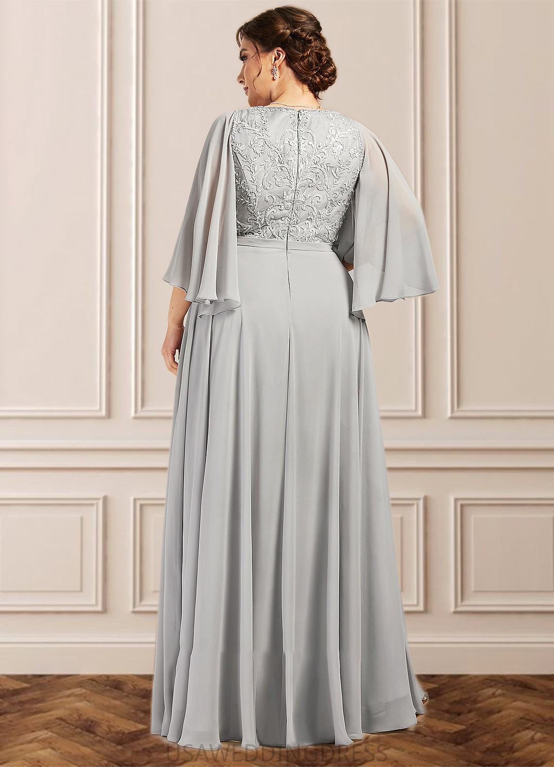 Cristal A-line V-Neck Floor-Length Chiffon Lace Mother of the Bride Dress With Beading Sequins DS126P0014563