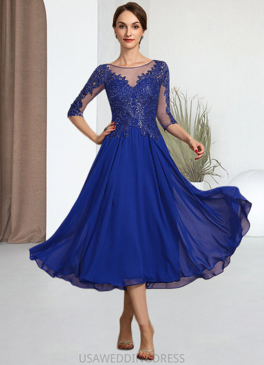 Maritza A-Line Scoop Neck Tea-Length Chiffon Lace Mother of the Bride Dress With Sequins DS126P0014565