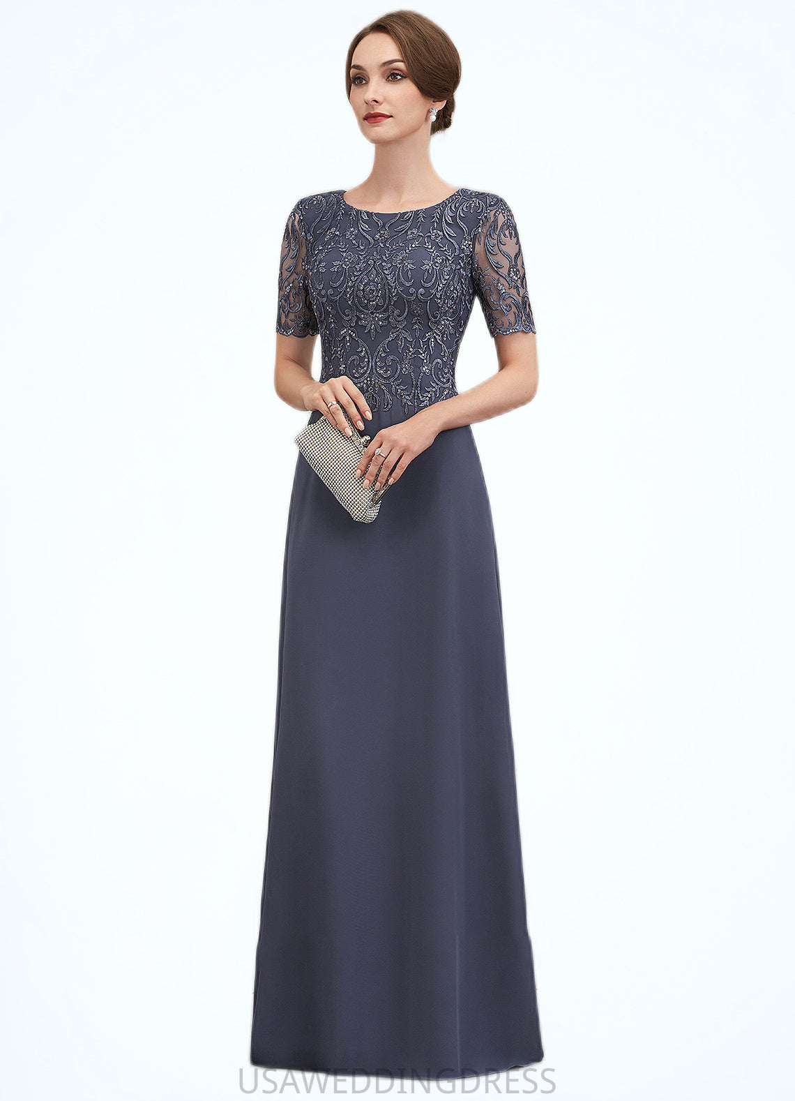 Genesis A-Line Scoop Neck Floor-Length Chiffon Lace Mother of the Bride Dress DS126P0014568