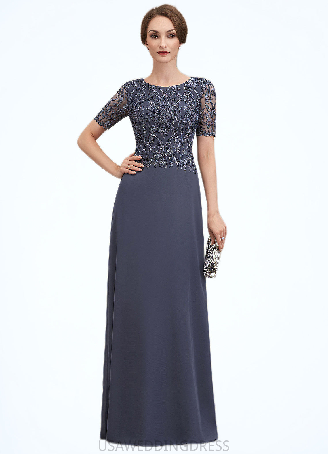 Genesis A-Line Scoop Neck Floor-Length Chiffon Lace Mother of the Bride Dress DS126P0014568