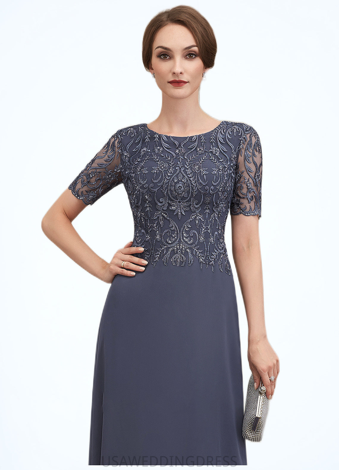 Genesis A-Line Scoop Neck Floor-Length Chiffon Lace Mother of the Bride Dress DS126P0014568