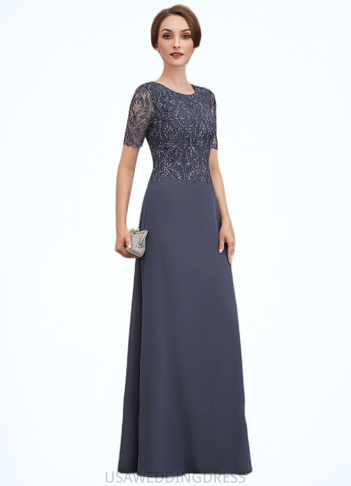 Genesis A-Line Scoop Neck Floor-Length Chiffon Lace Mother of the Bride Dress DS126P0014568