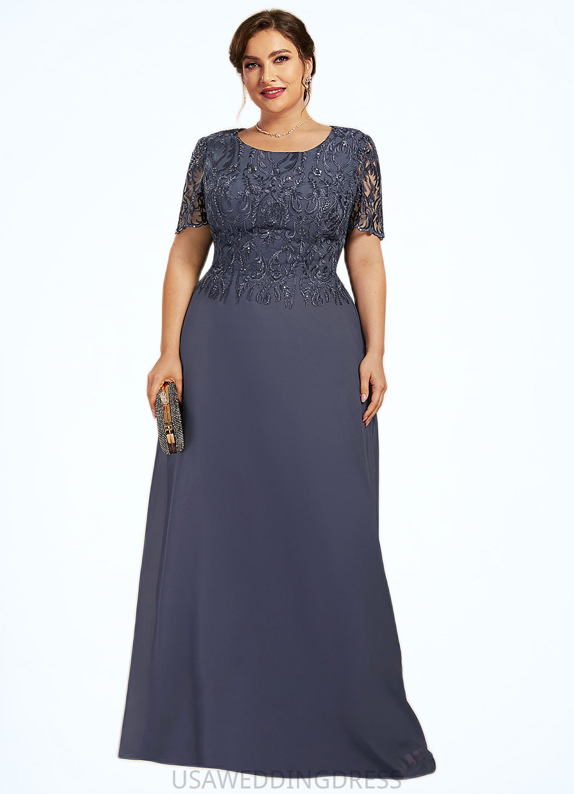 Genesis A-Line Scoop Neck Floor-Length Chiffon Lace Mother of the Bride Dress DS126P0014568