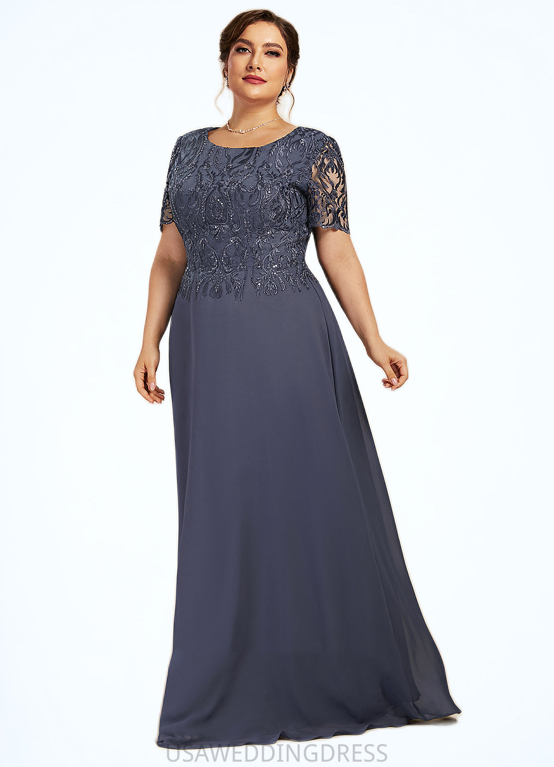 Genesis A-Line Scoop Neck Floor-Length Chiffon Lace Mother of the Bride Dress DS126P0014568