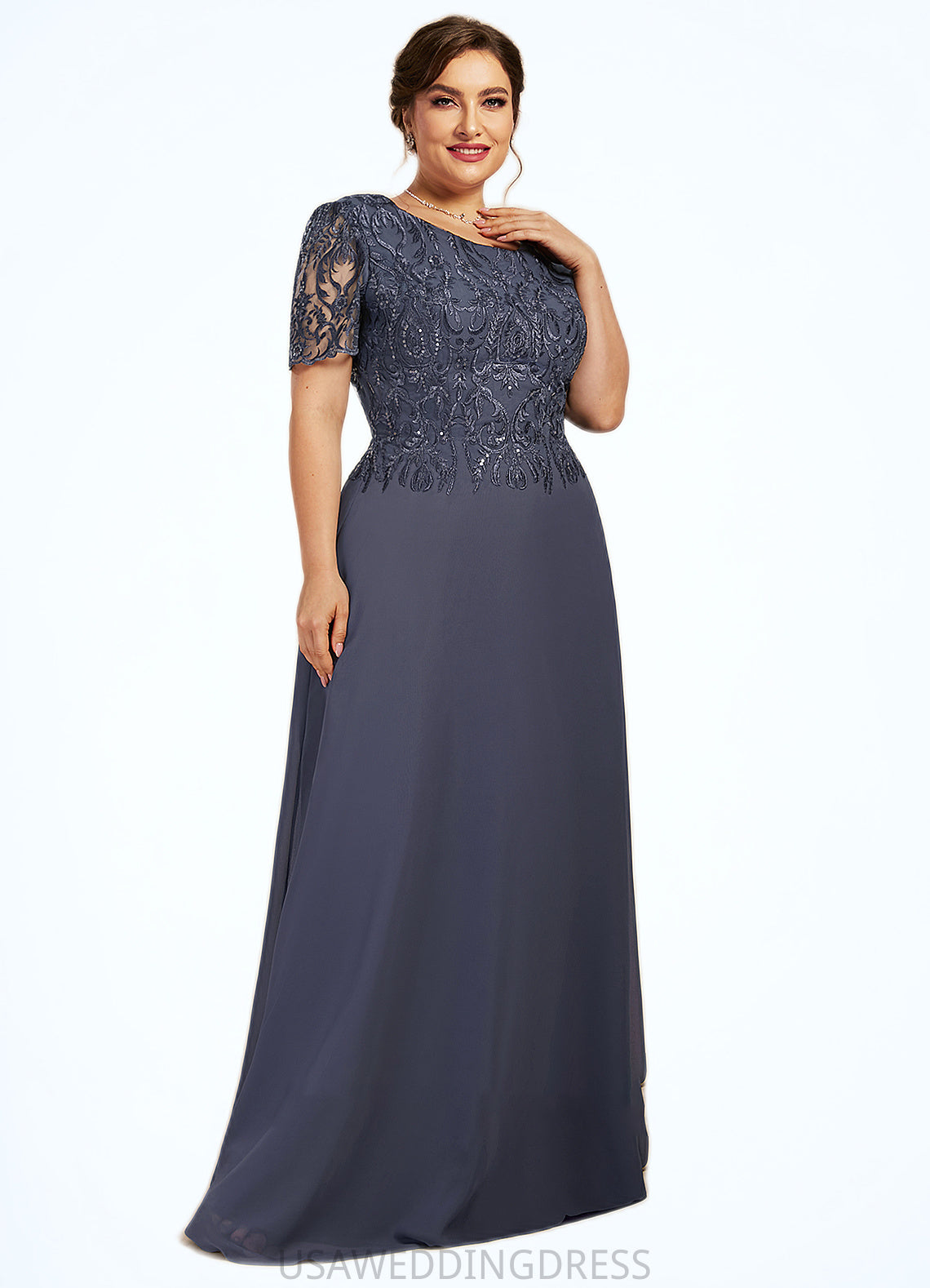 Genesis A-Line Scoop Neck Floor-Length Chiffon Lace Mother of the Bride Dress DS126P0014568