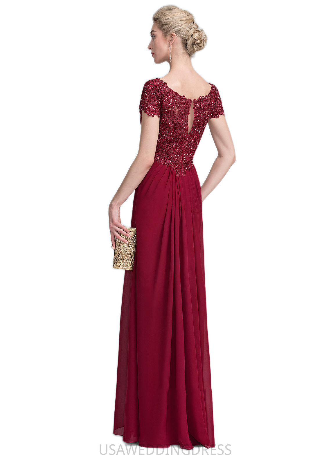 Savannah A-Line V-neck Floor-Length Chiffon Lace Mother of the Bride Dress With Ruffle Beading DS126P0014569