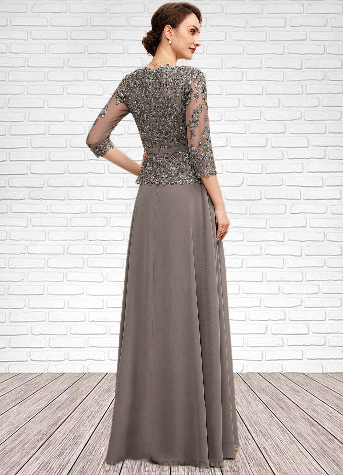 Aubrey A-Line V-neck Floor-Length Chiffon Lace Mother of the Bride Dress With Sequins DS126P0014574