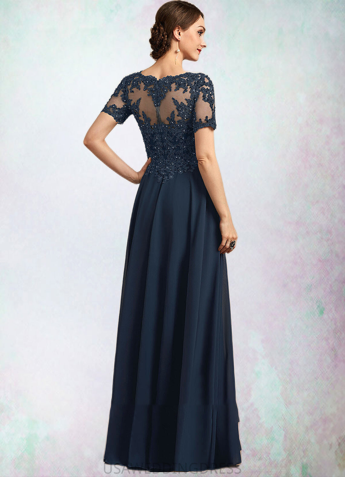 Nita A-Line Scoop Neck Floor-Length Chiffon Lace Mother of the Bride Dress With Beading Sequins DS126P0014577