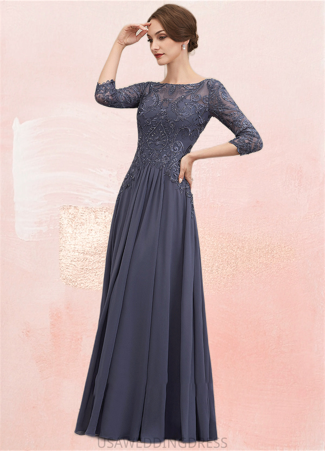 Natasha A-Line Scoop Neck Floor-Length Chiffon Lace Mother of the Bride Dress With Beading Sequins DS126P0014578