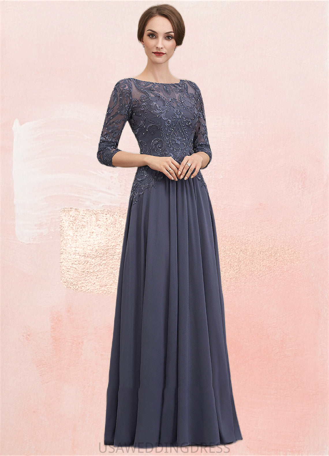 Natasha A-Line Scoop Neck Floor-Length Chiffon Lace Mother of the Bride Dress With Beading Sequins DS126P0014578