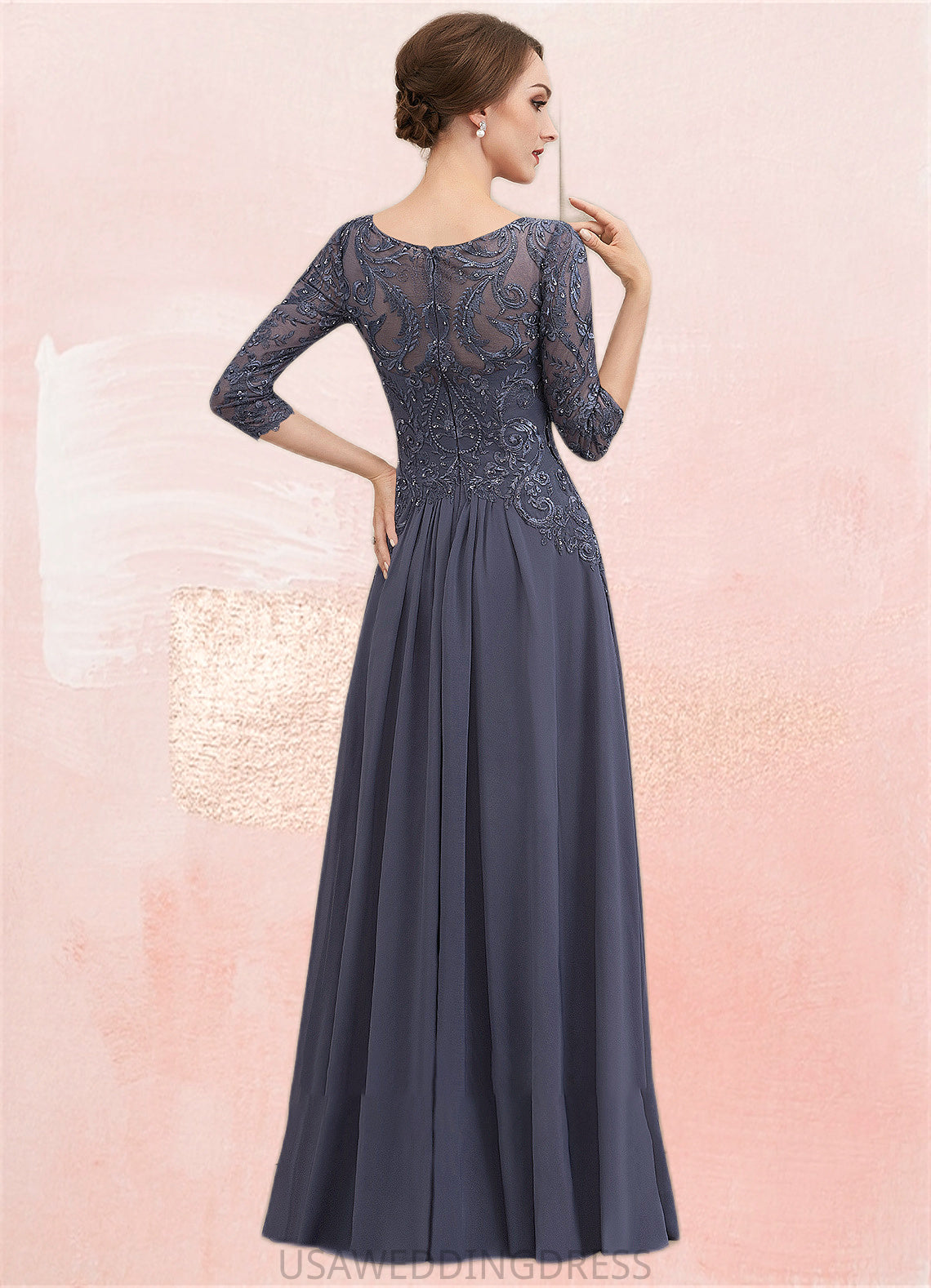 Natasha A-Line Scoop Neck Floor-Length Chiffon Lace Mother of the Bride Dress With Beading Sequins DS126P0014578