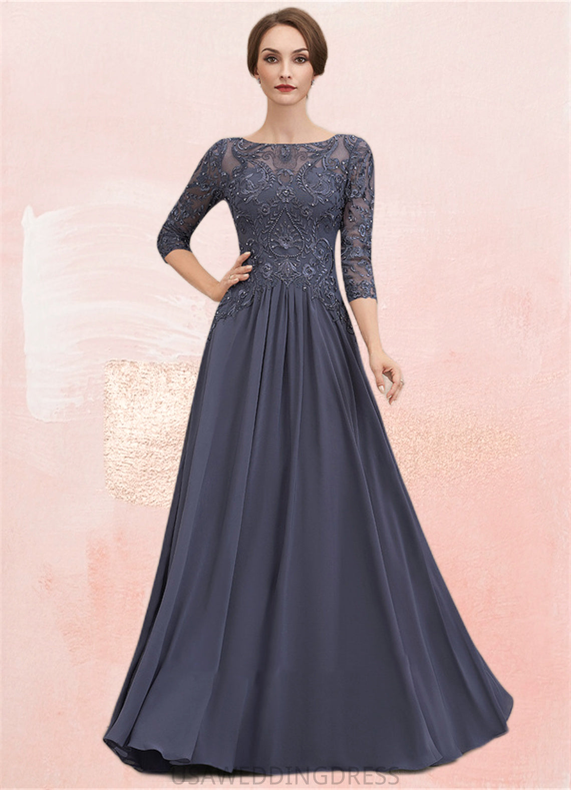 Natasha A-Line Scoop Neck Floor-Length Chiffon Lace Mother of the Bride Dress With Beading Sequins DS126P0014578