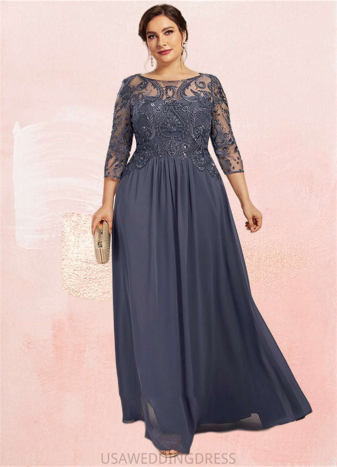 Natasha A-Line Scoop Neck Floor-Length Chiffon Lace Mother of the Bride Dress With Beading Sequins DS126P0014578