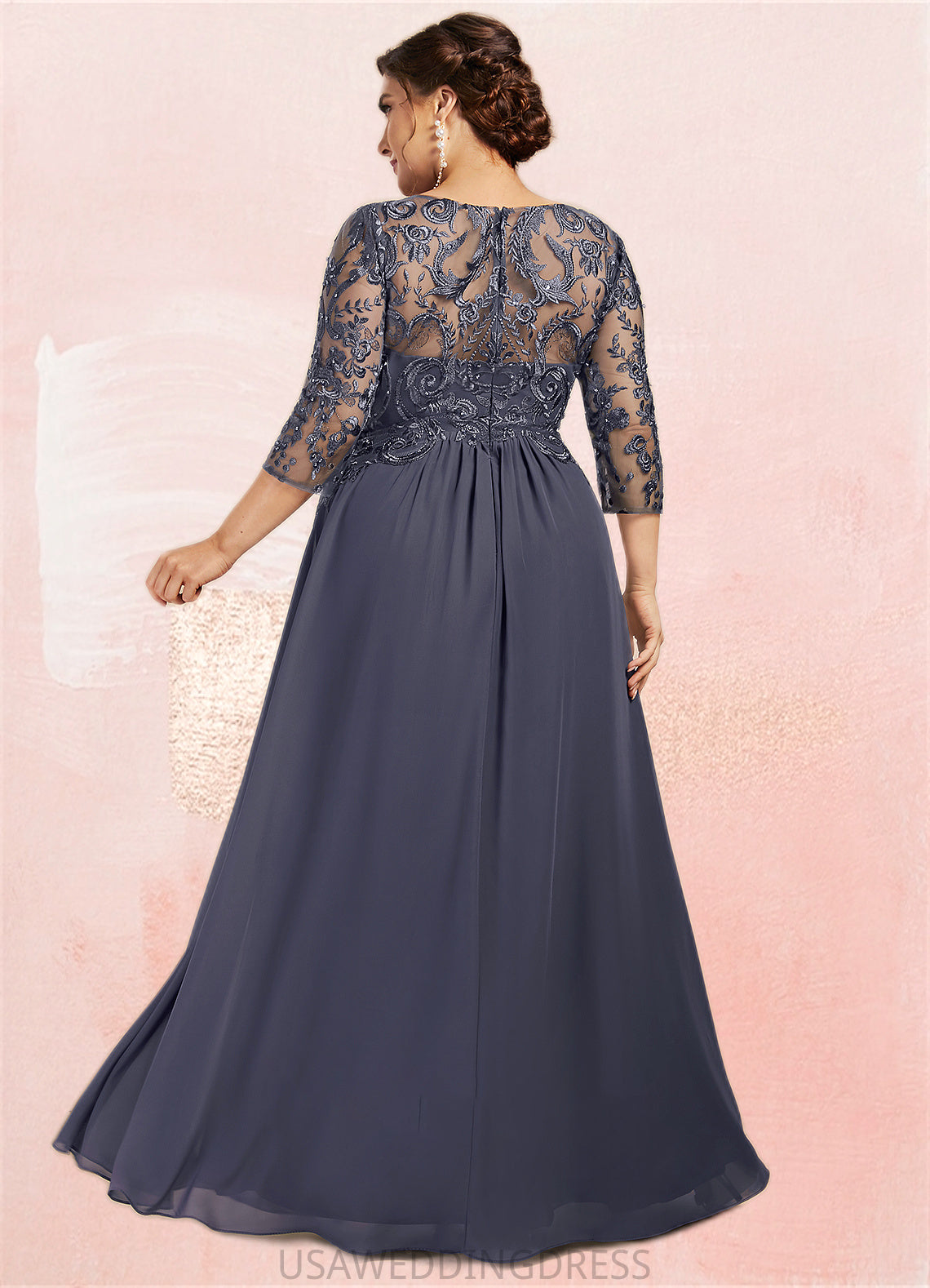 Natasha A-Line Scoop Neck Floor-Length Chiffon Lace Mother of the Bride Dress With Beading Sequins DS126P0014578