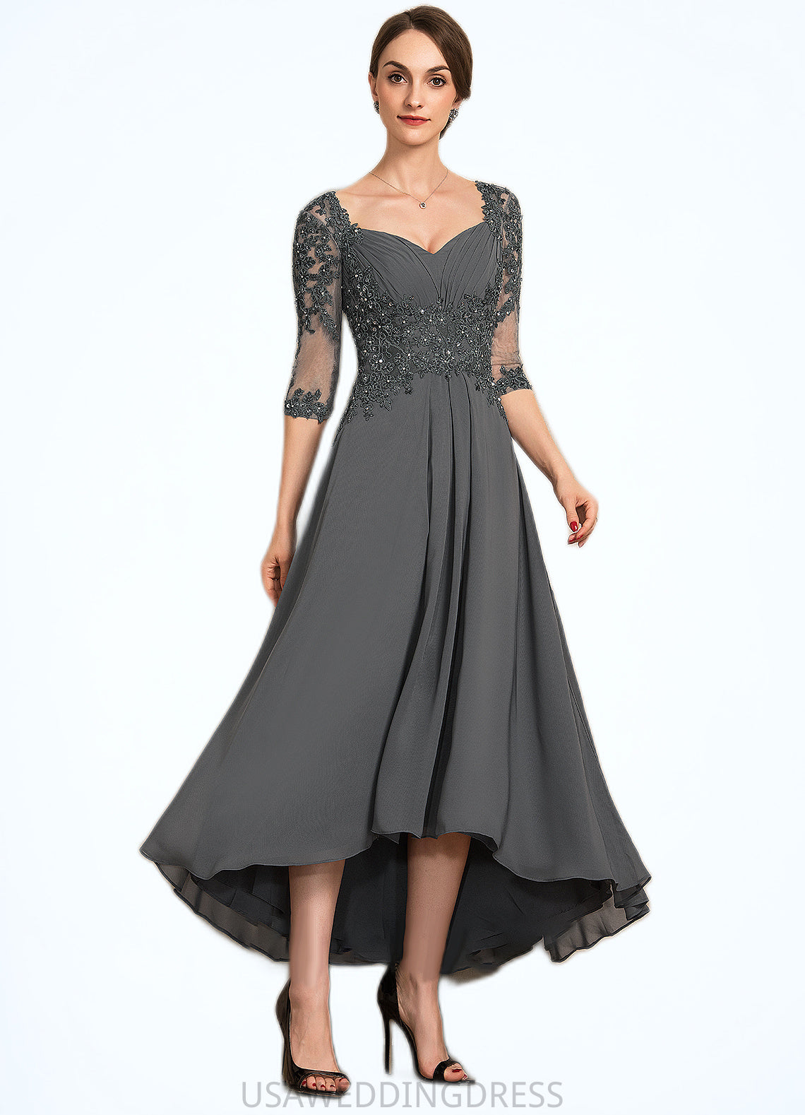 Lillian A-Line Sweetheart Asymmetrical Chiffon Lace Mother of the Bride Dress With Beading Sequins DS126P0014579