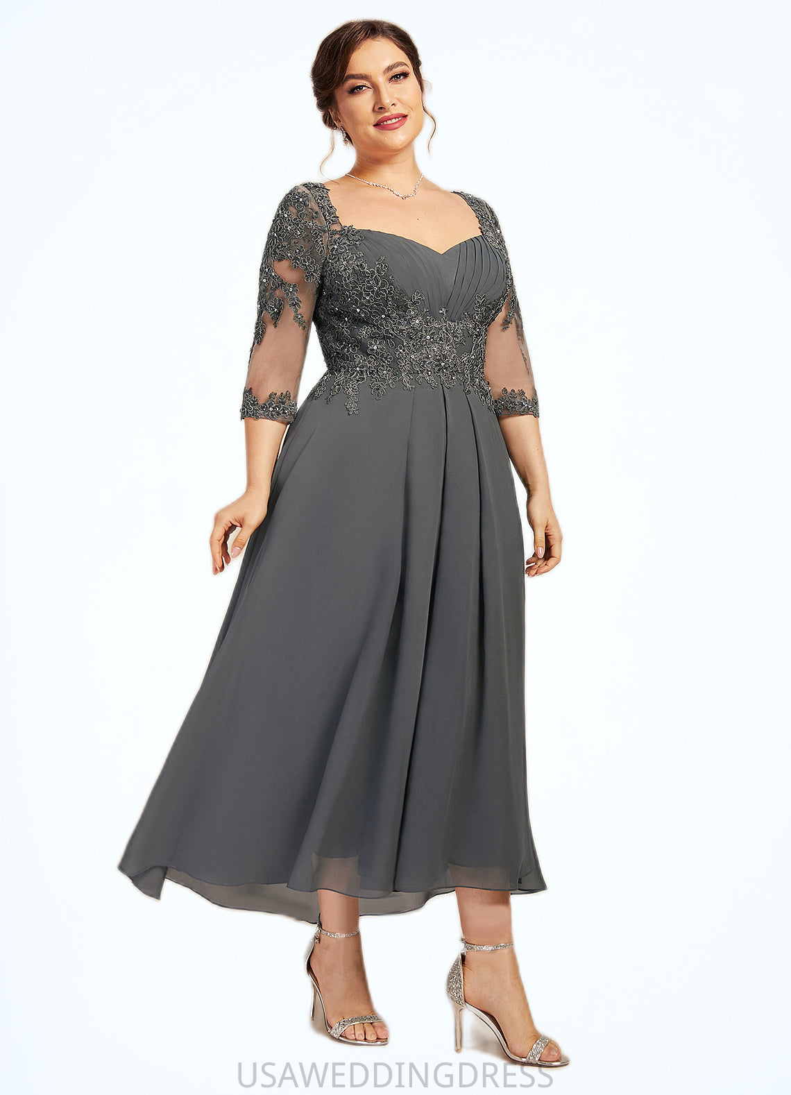 Lillian A-Line Sweetheart Asymmetrical Chiffon Lace Mother of the Bride Dress With Beading Sequins DS126P0014579