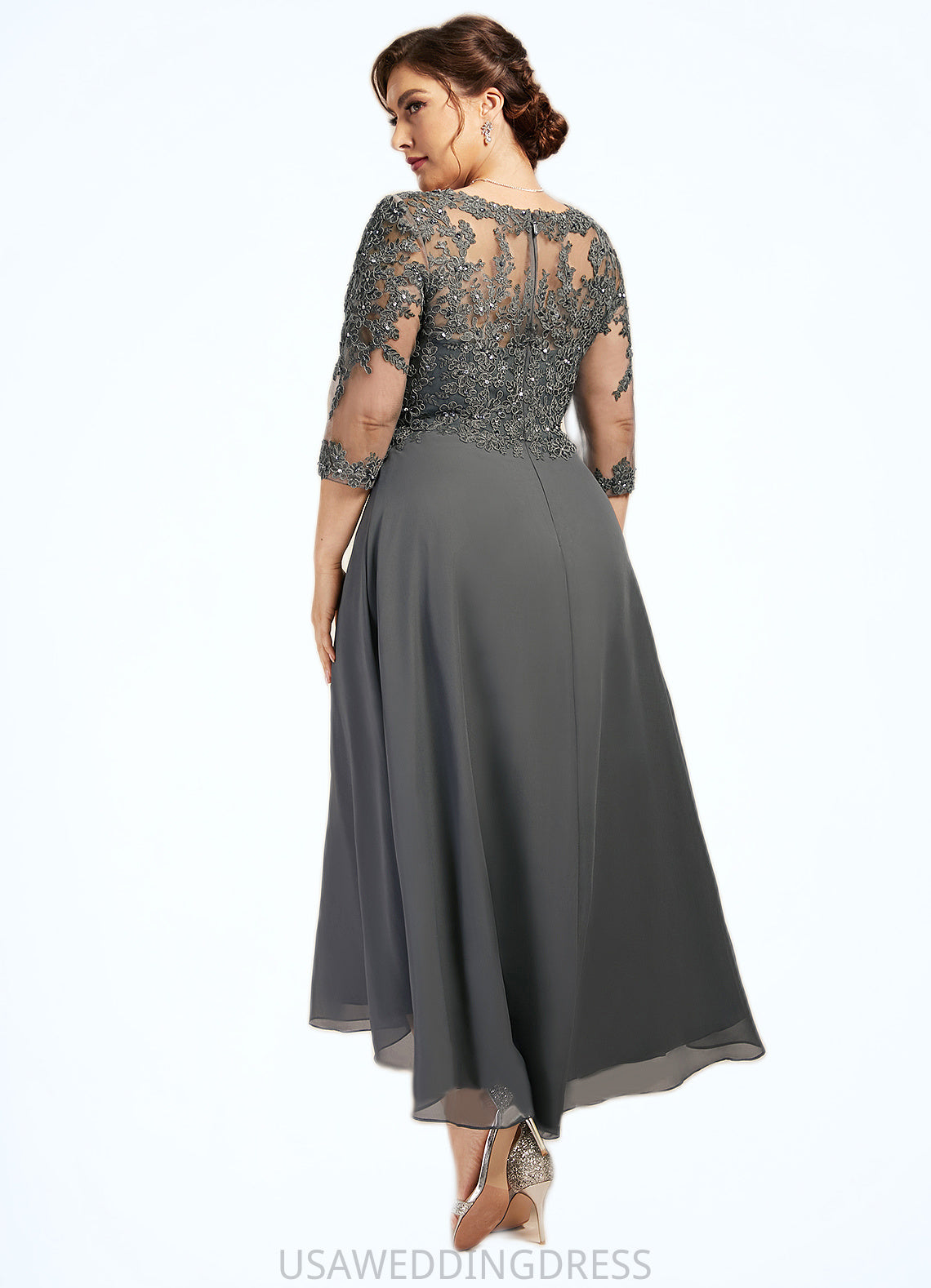 Lillian A-Line Sweetheart Asymmetrical Chiffon Lace Mother of the Bride Dress With Beading Sequins DS126P0014579