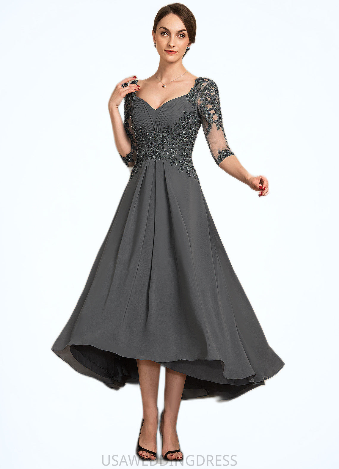 Lillian A-Line Sweetheart Asymmetrical Chiffon Lace Mother of the Bride Dress With Beading Sequins DS126P0014579