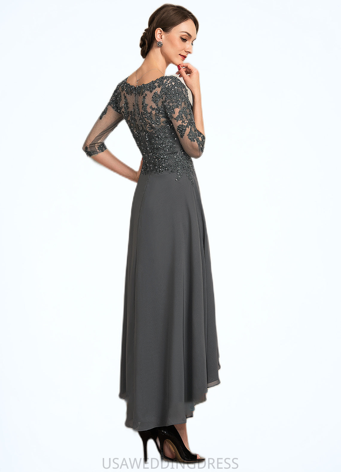 Lillian A-Line Sweetheart Asymmetrical Chiffon Lace Mother of the Bride Dress With Beading Sequins DS126P0014579