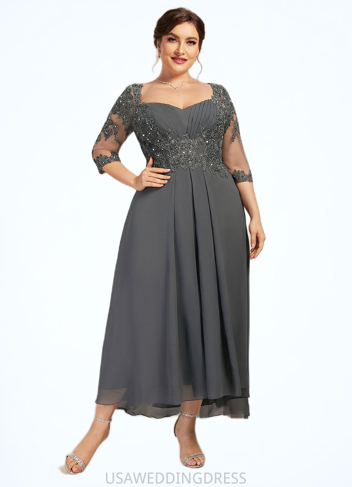 Lillian A-Line Sweetheart Asymmetrical Chiffon Lace Mother of the Bride Dress With Beading Sequins DS126P0014579