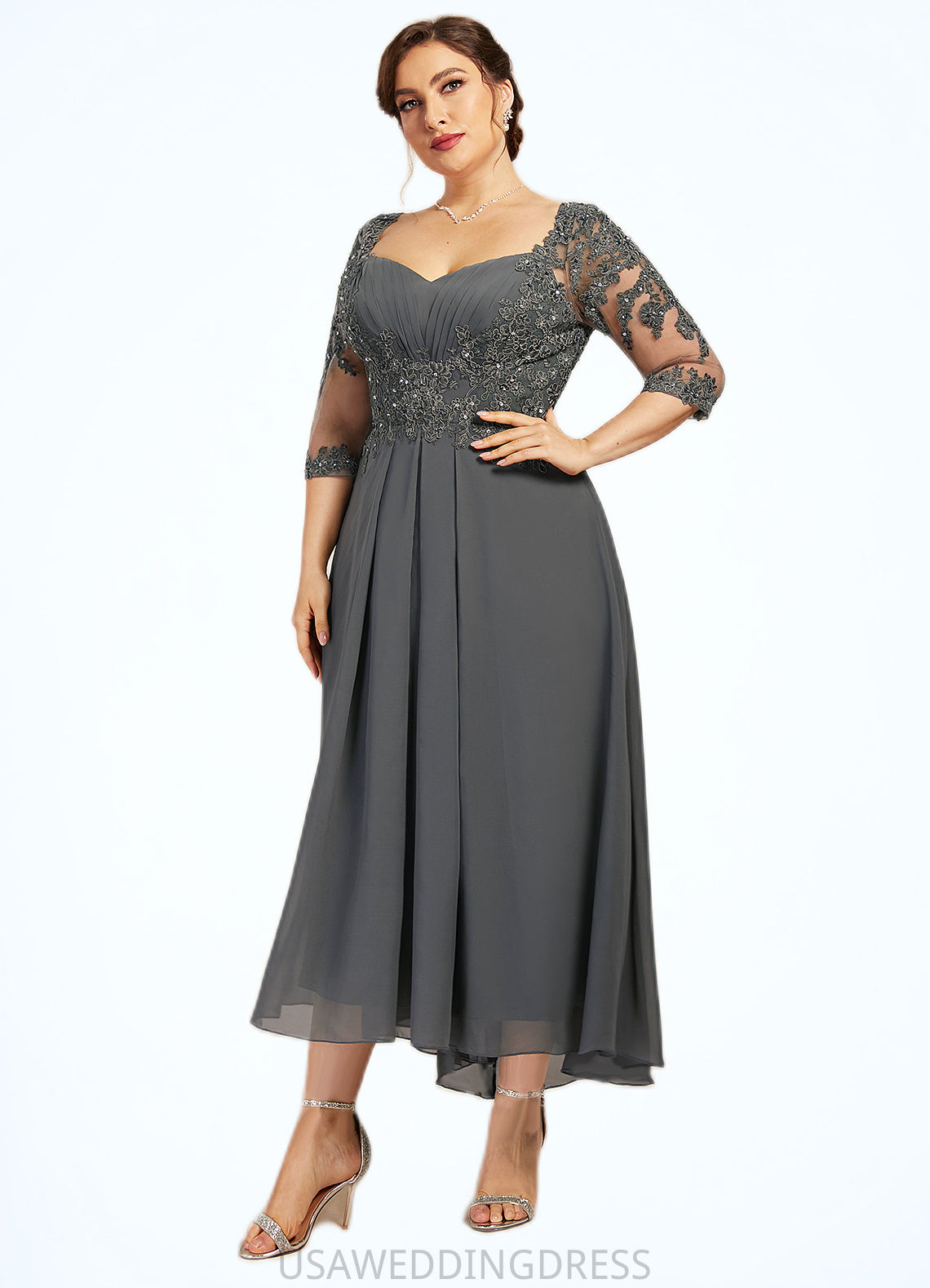 Lillian A-Line Sweetheart Asymmetrical Chiffon Lace Mother of the Bride Dress With Beading Sequins DS126P0014579