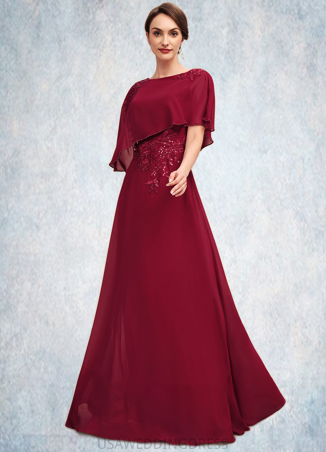 Mina A-Line Scoop Neck Floor-Length Chiffon Mother of the Bride Dress With Lace Beading Sequins DS126P0014583