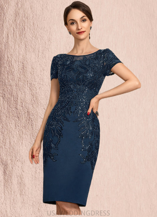 Sabrina Sheath/Column Scoop Neck Knee-Length Satin Lace Mother of the Bride Dress With Sequins DS126P0014586