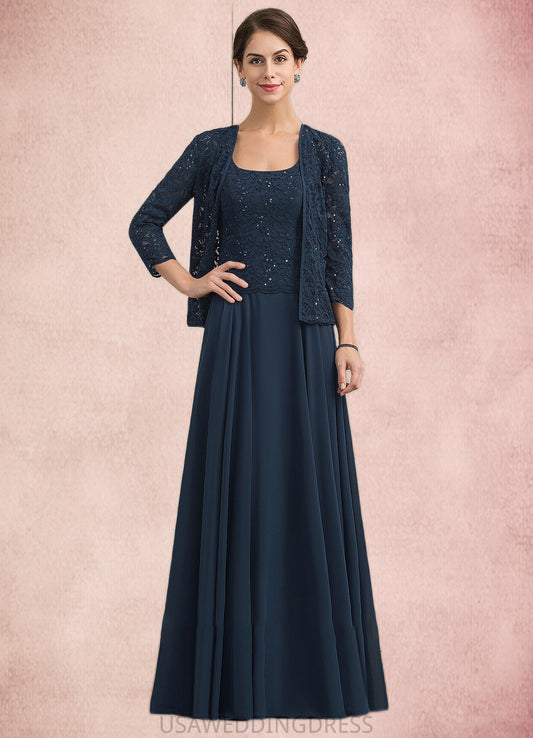 Macey A-Line Square Neckline Floor-Length Chiffon Lace Mother of the Bride Dress With Sequins DS126P0014587