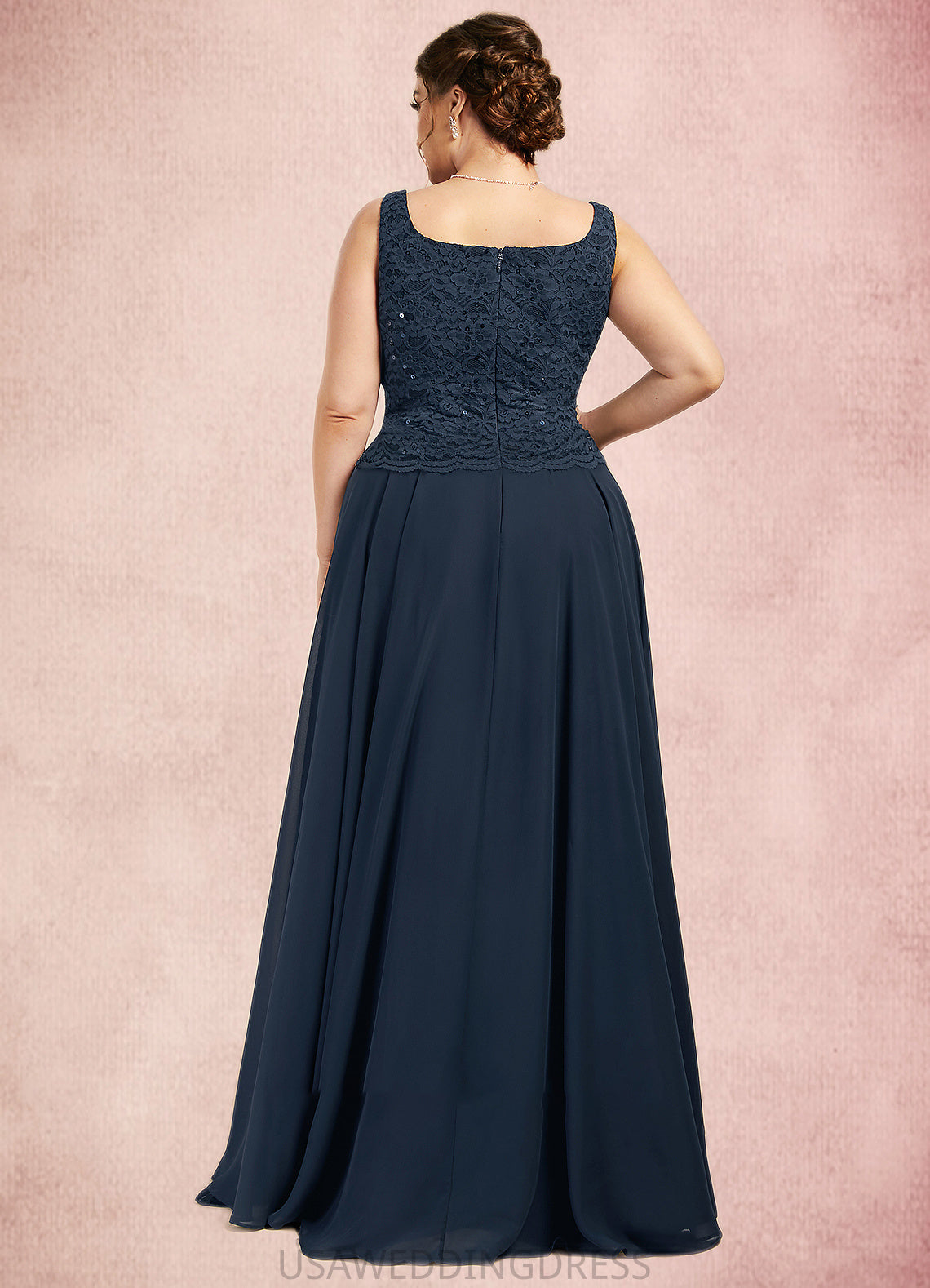 Macey A-Line Square Neckline Floor-Length Chiffon Lace Mother of the Bride Dress With Sequins DS126P0014587