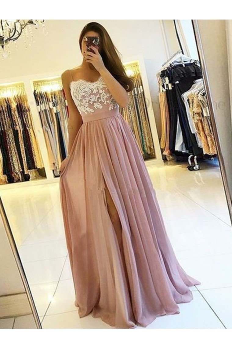 A-Line/Princess Sleeveless Spaghetti Straps Floor-Length Applique Chiffon Dresses