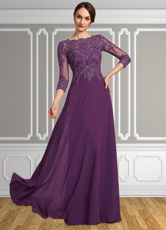 Melissa A-Line Scoop Neck Floor-Length Chiffon Lace Mother of the Bride Dress With Sequins DS126P0014590