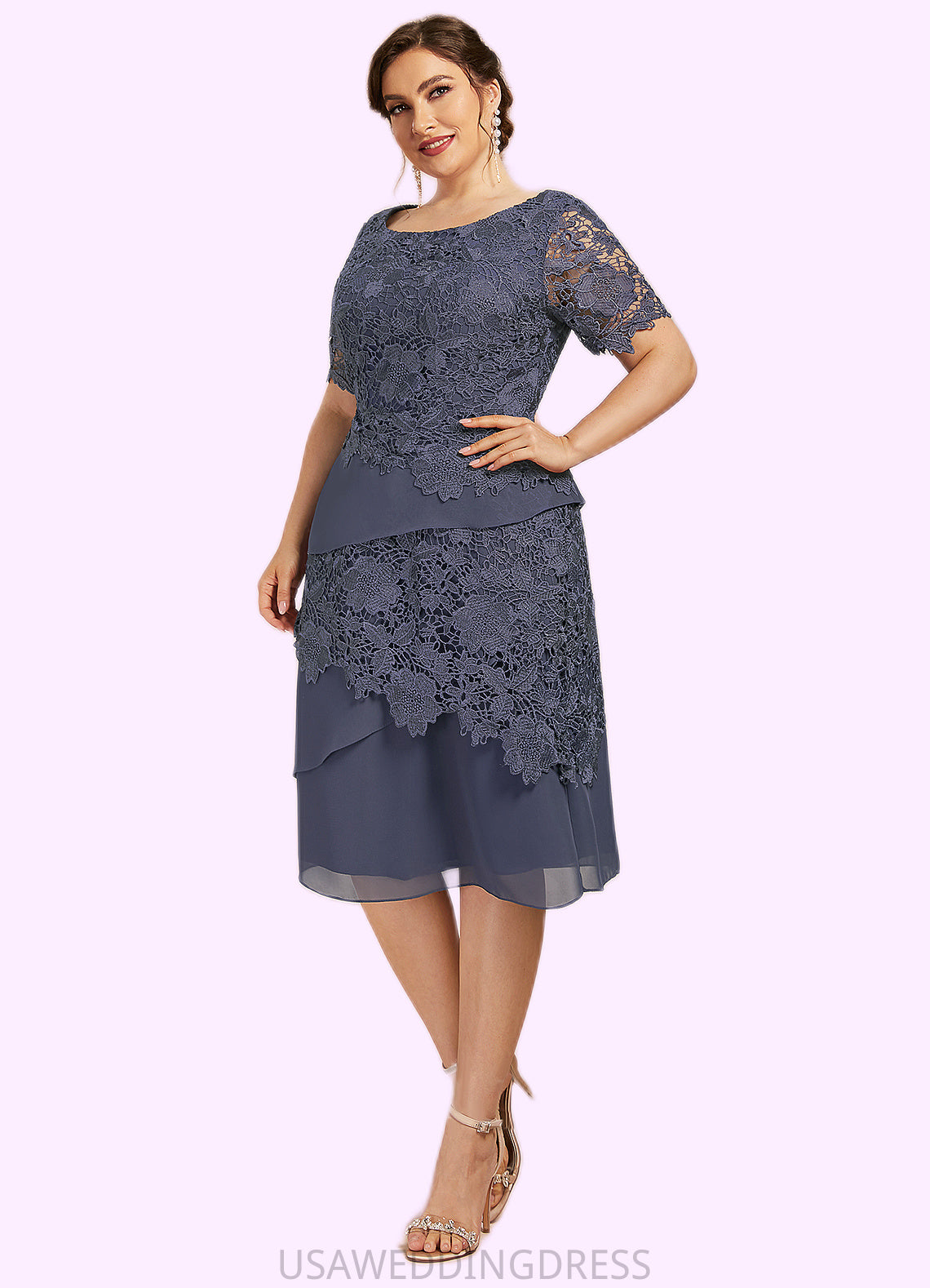 Kennedy Sheath/Column Scoop Neck Knee-Length Chiffon Lace Mother of the Bride Dress DS126P0014591