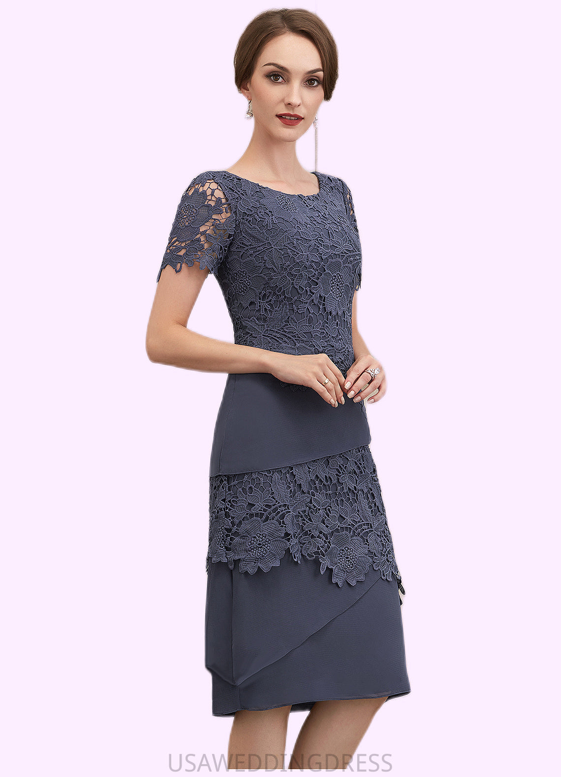 Kennedy Sheath/Column Scoop Neck Knee-Length Chiffon Lace Mother of the Bride Dress DS126P0014591