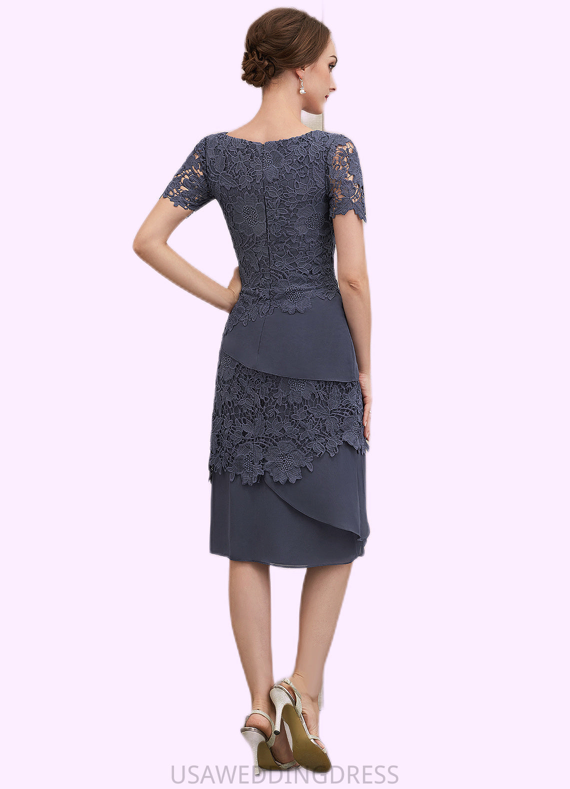 Kennedy Sheath/Column Scoop Neck Knee-Length Chiffon Lace Mother of the Bride Dress DS126P0014591