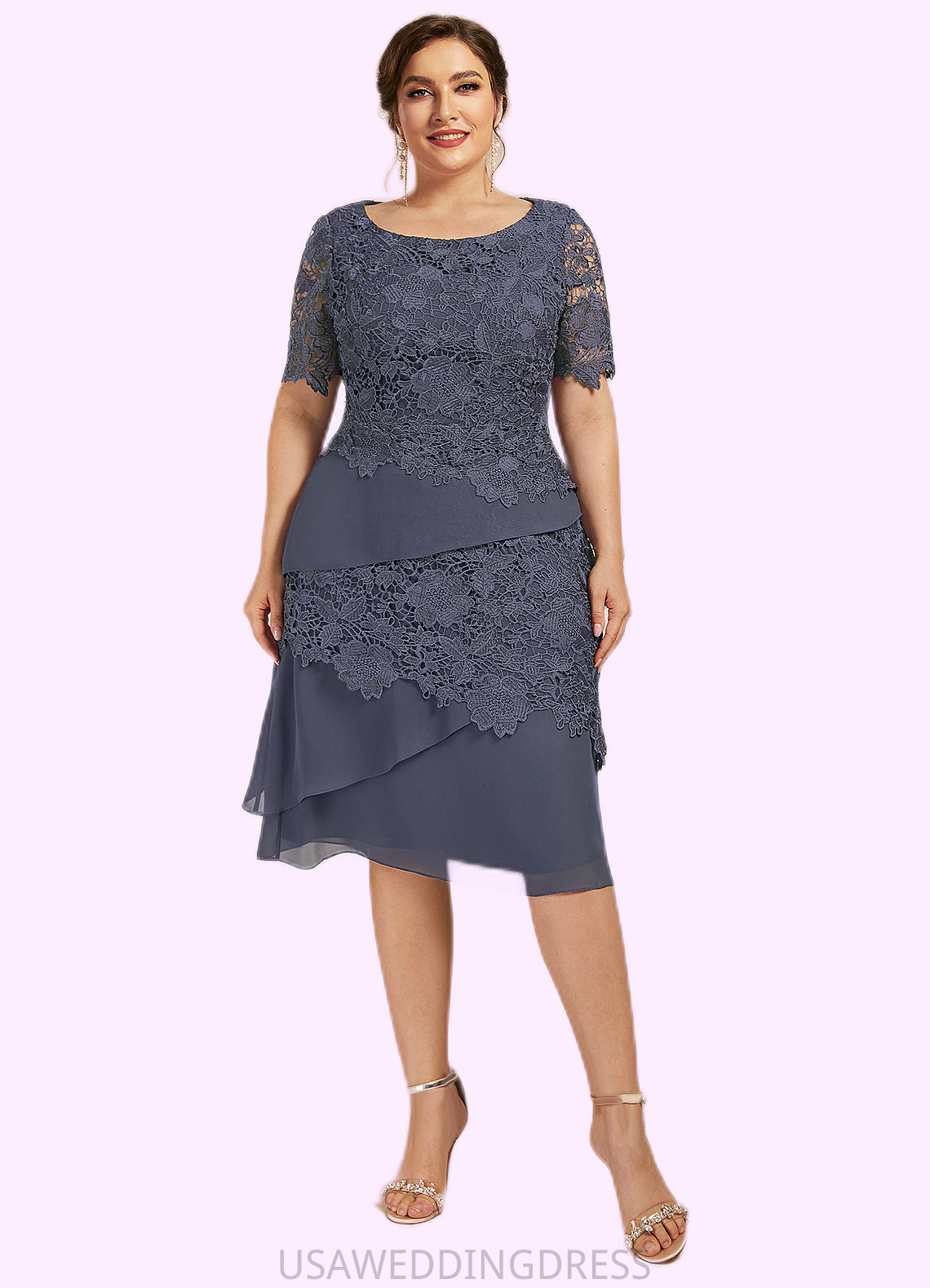 Kennedy Sheath/Column Scoop Neck Knee-Length Chiffon Lace Mother of the Bride Dress DS126P0014591