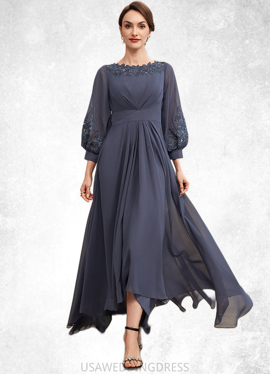 Aurora A-Line Scoop Neck Asymmetrical Chiffon Mother of the Bride Dress With Ruffle Appliques Lace DS126P0014592