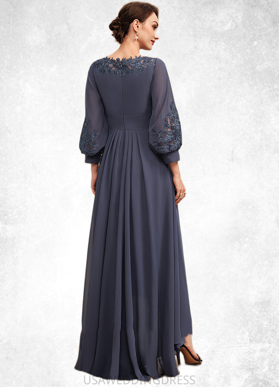 Aurora A-Line Scoop Neck Asymmetrical Chiffon Mother of the Bride Dress With Ruffle Appliques Lace DS126P0014592