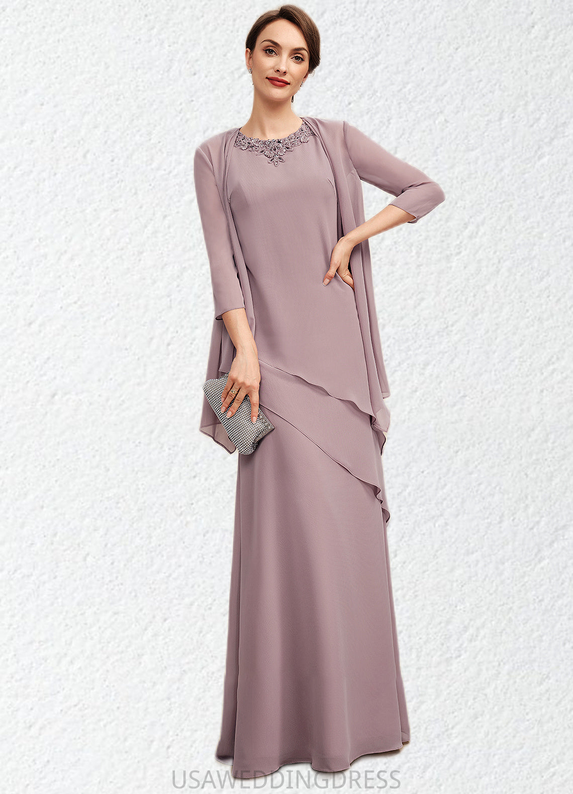 Cameron A-Line Scoop Neck Floor-Length Chiffon Mother of the Bride Dress With Beading DS126P0014593