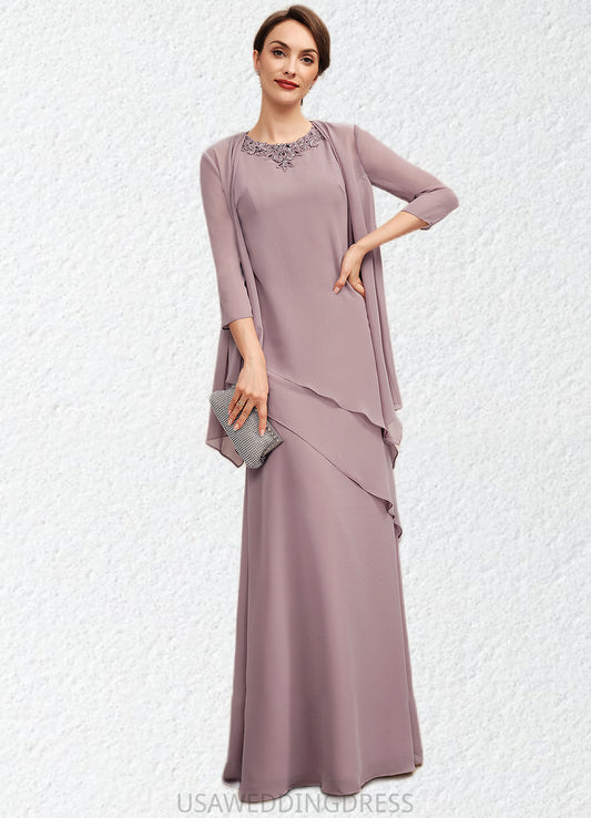 Cameron A-Line Scoop Neck Floor-Length Chiffon Mother of the Bride Dress With Beading DS126P0014593